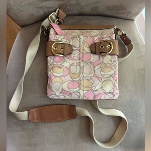 Coach Pink, White Print Canvas Crossbody Bag